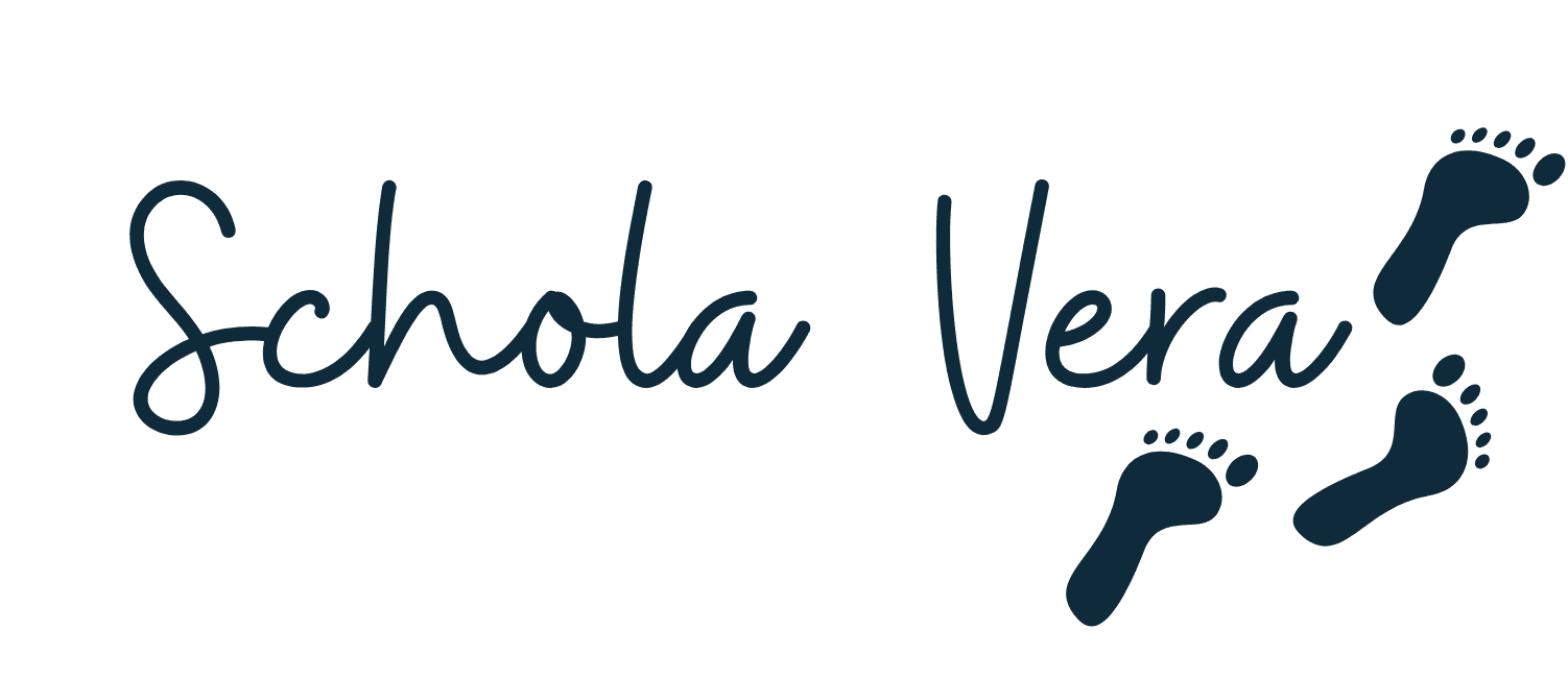 Schola Vera School Logo Blue with blue feet.